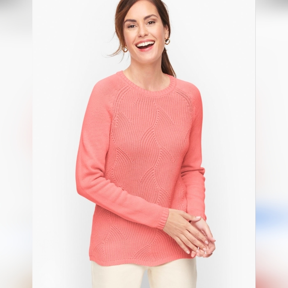 Talbots Womens Pointelle Raglan Sweater Bubblegum Pink Coquette Spring Pastel XL